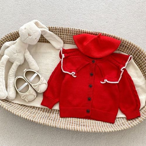 Cardigan lavorato a maglia in stile vintage autunnale per bambina