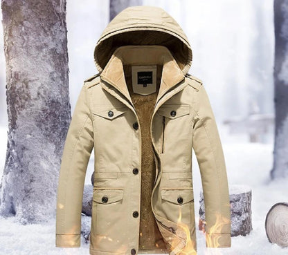 Cappotto stile militare con cappuccio da uomo