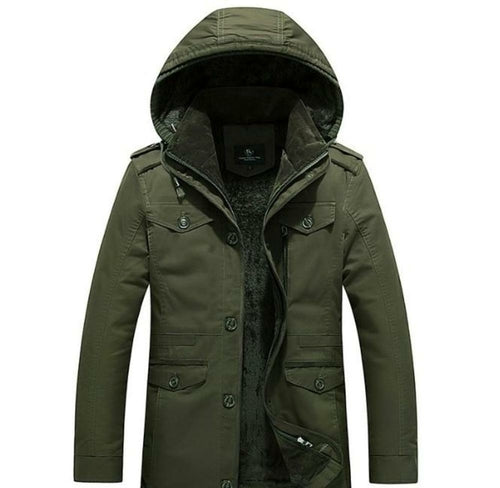 Cappotto stile militare con cappuccio da uomo